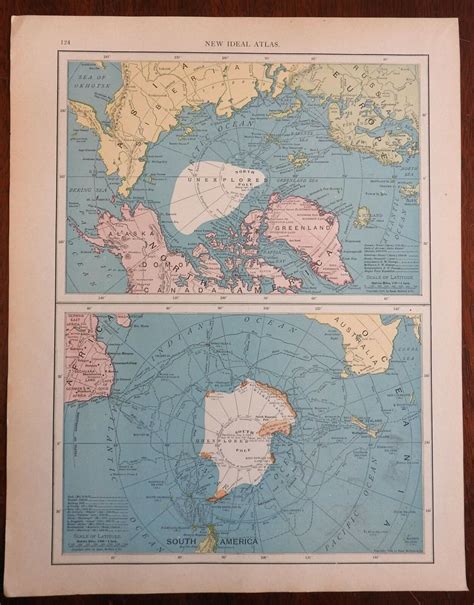 North & South Pole Antarctica w/ unexplored regions 1908 Rand McNally