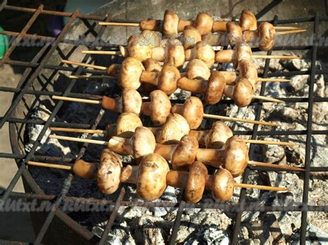 Шашлыки из шампиньонов на мангале - рецепт с фото