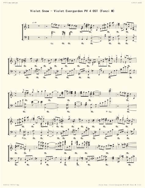 《紫罗兰永恒花园-插曲PV4-Violet Snow,钢琴谱》Evan call（五线谱 钢琴曲 指法）-弹吧|蛐蛐钢琴网