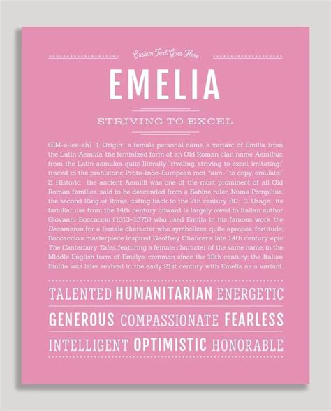 Emelia | Name Art Print | Classic names, Descriptive words ...