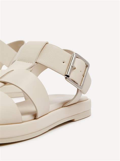 Ivory Faux Leather Gladiator Style Sandal With Silver Buckle Detail – Linzi