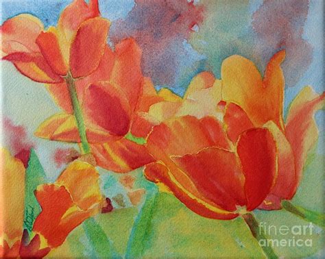 Orange Tulips Painting by Lynne Bradford