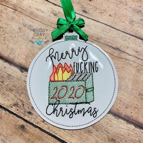 dumpster fire merry fucking christmas ornament   hoop