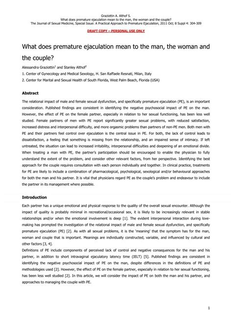 What does premature ejaculation mean to the man, the woman and