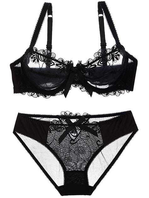 [4% OFF] Sheer Balconet Push Up Transparent Bra And Underwear | Rosegal