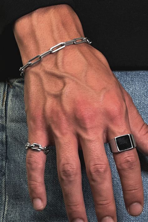 paperclip bracelet silver men streetwear jewelry