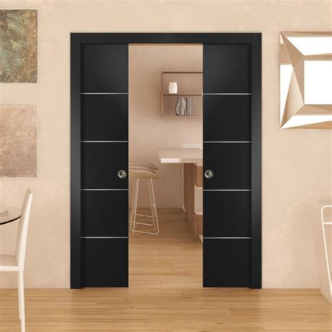 Sliding French Double Pocket Doors | Planum 0020 Matte Black | Kit