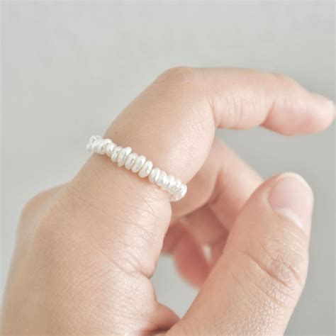 Freshwater Pearl Ring Beaded Pearl Ring Dainty Pearl Band Tiny Pearl
