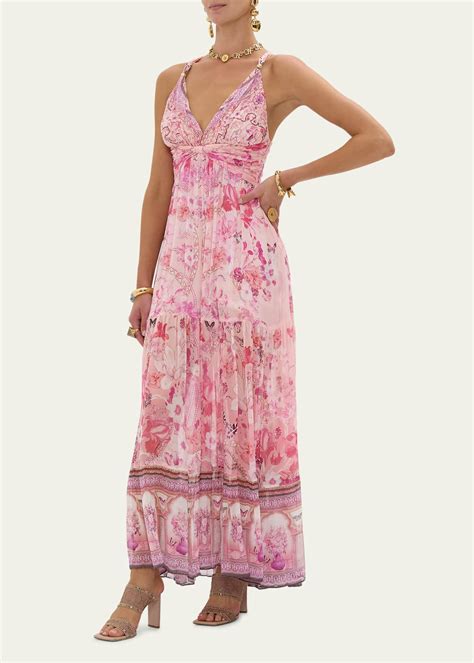 Camilla Botanical Novella Bead-Strap Gathered Panel Dress - Bergdorf