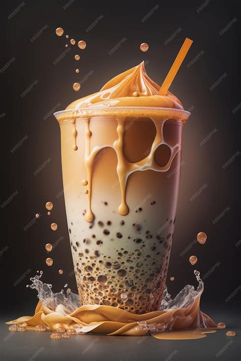 premium ai image boba drink  delicious  tasty bubble pearl milk