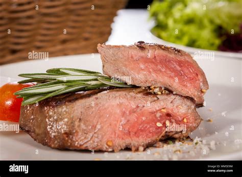Succulent medium rare beef steak Stock Photo - Alamy