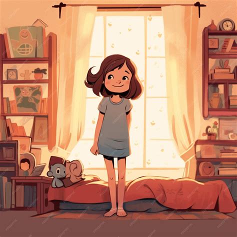 Premium AI Image | cartoon girl standing in a bedroom with a teddy bear ...