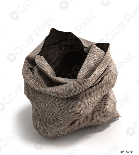 empty open cloth bag front  illustration isolated  white stock