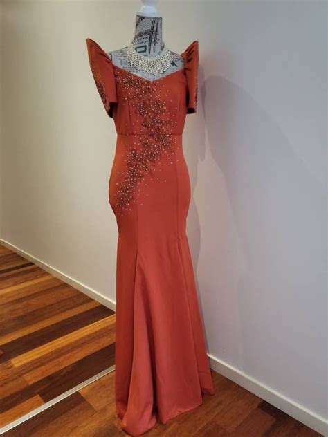 filipiniana serpentina gown orange etsy  zealand