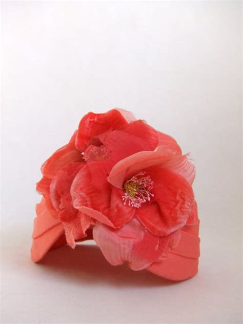 vintage  pink chiffon turban style hat  silk floral appliques