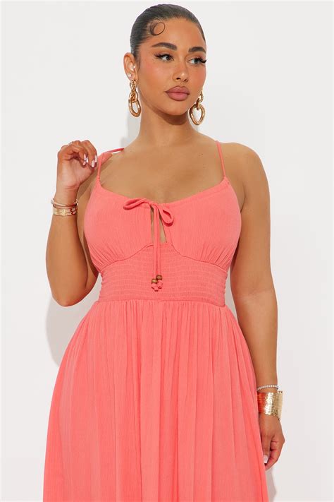 Vestido Midi Shannon Smocked - Coral | Fashion Nova