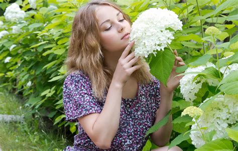 Wallpaper greens, girl, flowers, mood, sweetheart, model, dress, beauty ...