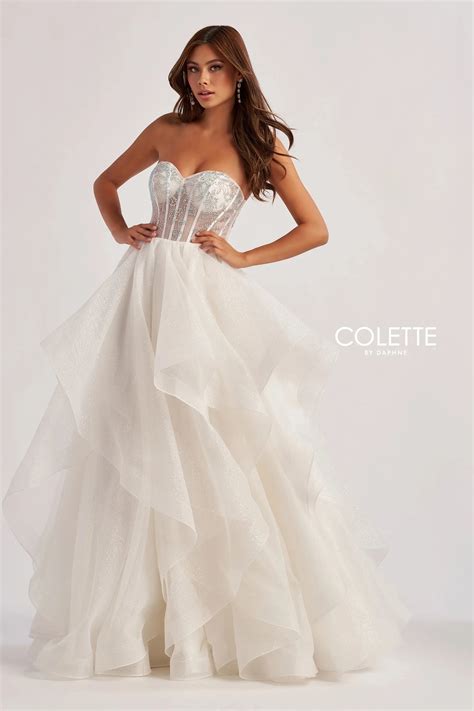 Diamond White Colette by Daphne CL8200 Long Glitter Ball Gown Formal