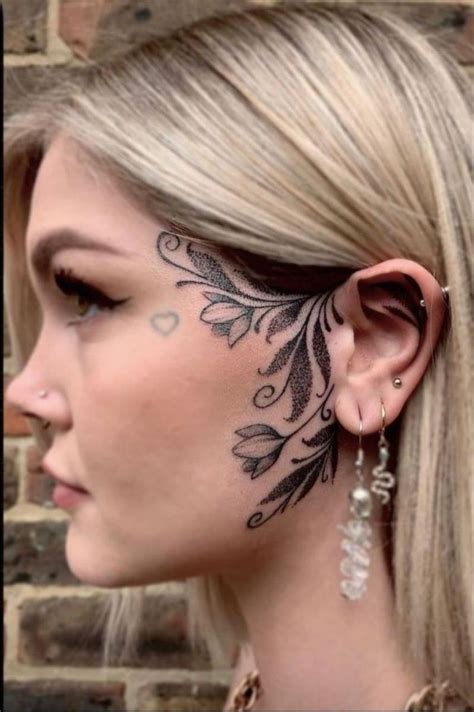 flower face tattoo | Neck tattoos women, Small face tattoos, Face ...