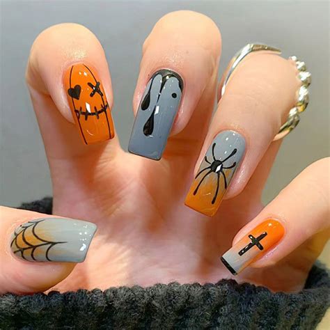 Halloween Nail Art Stickers - Orange - White - 4 Sizes - ApolloBox