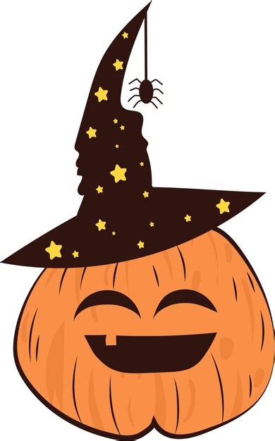 Premium Vector | Star witch hat and halloween pumpkin