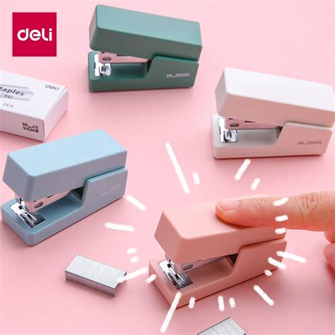 Мини-степлер Deli, портативный красочный пластиковый ручной переплет ...