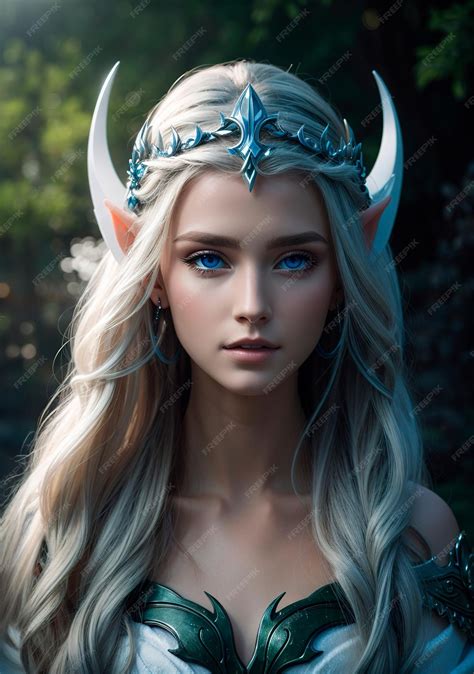 Premium AI Image | elf queen with pointy ears blue eyes beautiful long