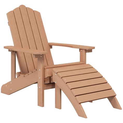 vidaXL Garden Adirondack Chair with Footstool & Table HDPE Brown - Wood ...