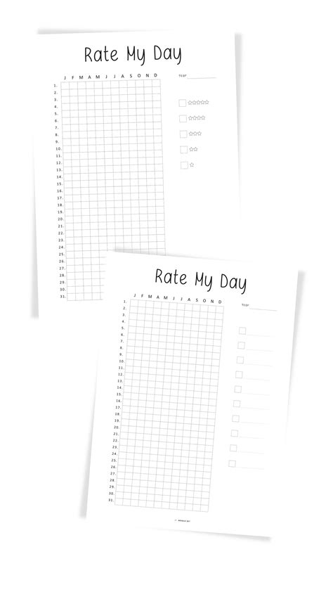 Rate My Day Tracker Printable, Daily Rating Planner, Yearly Day Rating