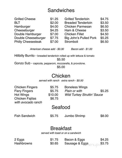 Menu of Ron's Place in Huntingburg, IN 47542