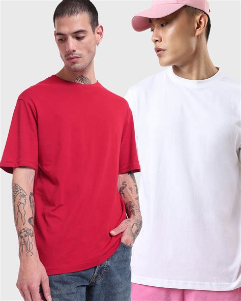 buy pack   mens red white oversized  shirt   bewakoof