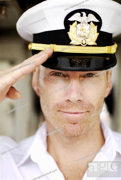 Ship's captain, salutes, smiling, portrait, Stock Photo, Picture And ...