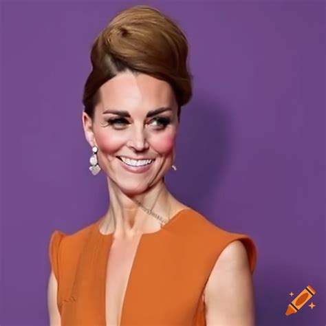 Kate middleton with bun hairstyle and orange blouse on Craiyon