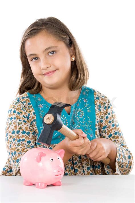 Adorable girl with money box | Stock image | Colourbox
