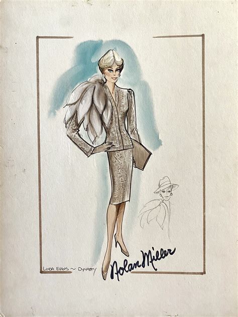 Beige Tweed Suit and Foxtails Linda Evans “Dynasty” Ensemble Sketch