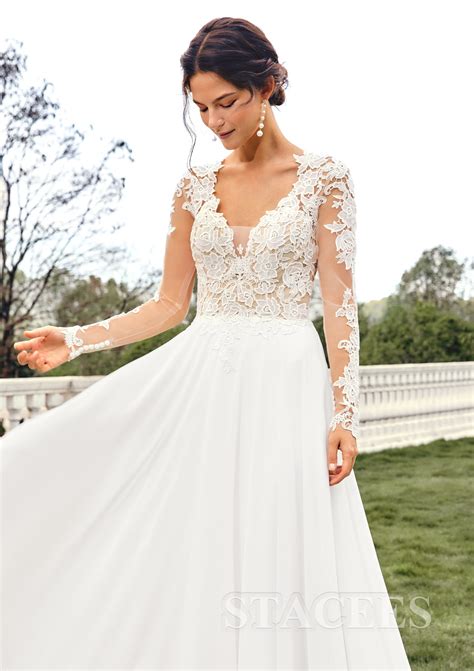 A-line Princess V Neck Full/Long Sleeve Chapel Train Chiffon Wedding