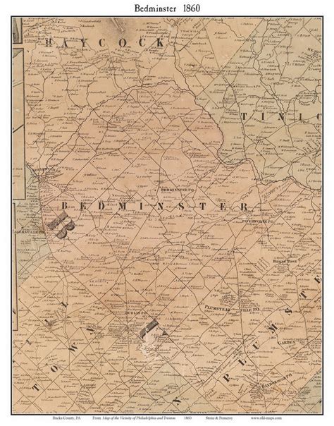 Bedminster 1860 Old Town Map With Homeowner Names Plumsteadville ...