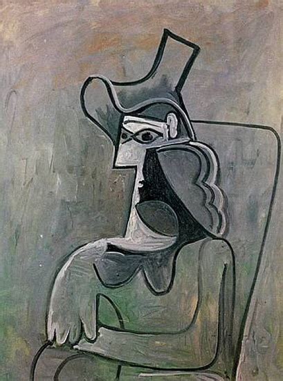 Пабло Пикассо — "Сидящая женщина в шляпе (Жаклин)", 1961 год