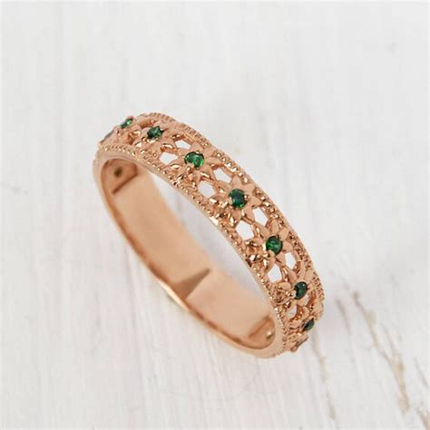 Emerald ring Emerald wedding ring Emerald wedding band Fine | Etsy