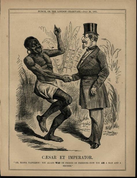 African man & Napoleon III racist political cartoon 1861 old print