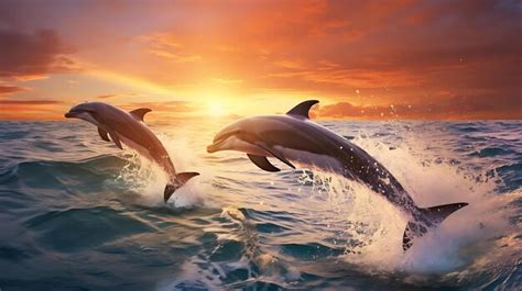 Premium AI Image | Dolphins in the sunset photo