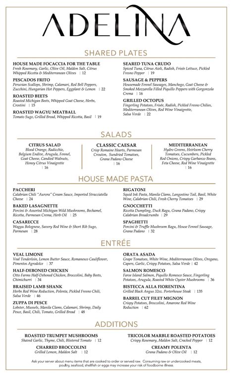 Menu - Adelina in Detroit