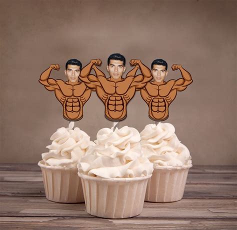 Photo Cupcake Toppers, Men's birthday, Bodybuilder, bachelor party ...