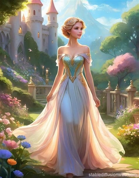 Cartoon Princess in Lovely Garden | Stable Diffusion Online