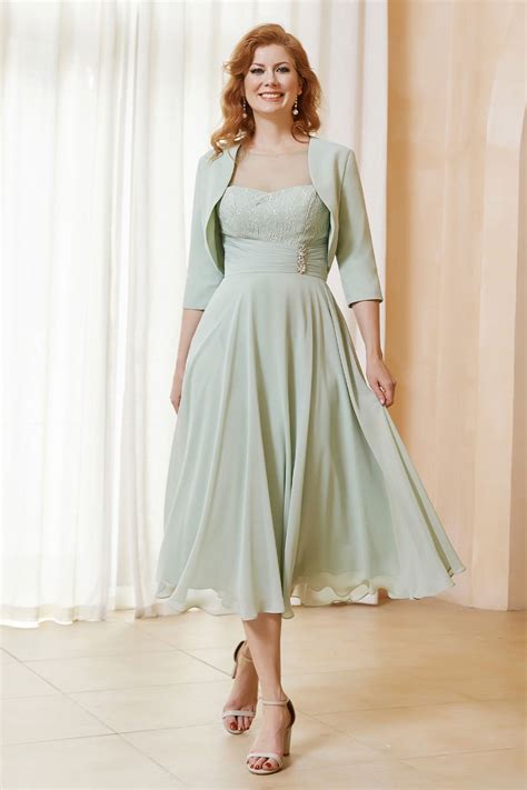 Ruched Chiffon A-Line Tea-Length Dress With Jacket – DUNTERY UK
