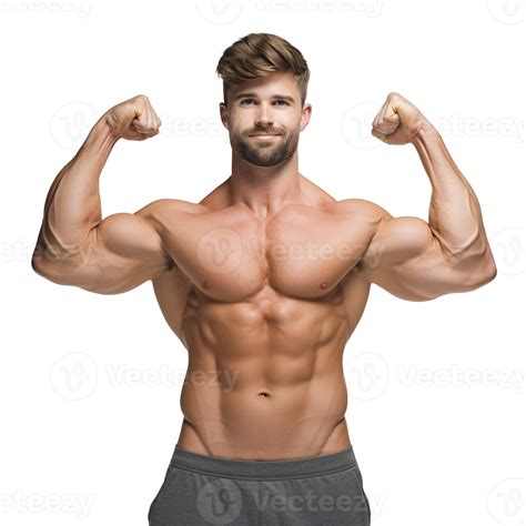 Smiling Male Athlete Flexing Muscle, Sport Empowered and Strong