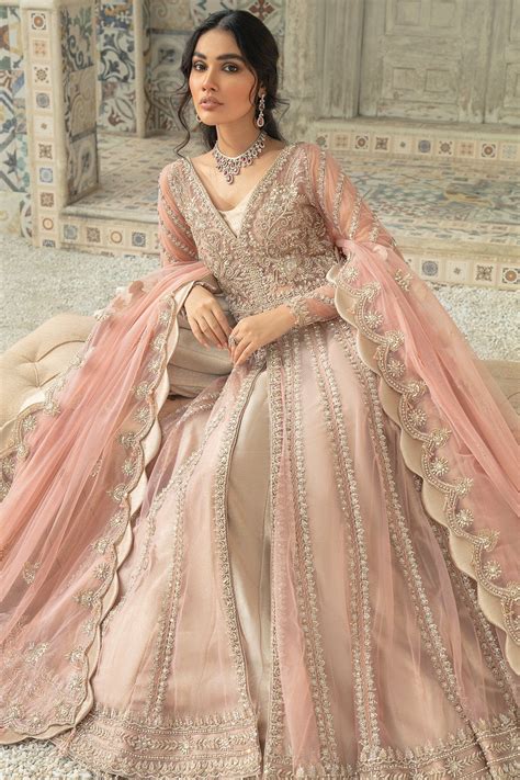 Pink Pakistani Bridal Pishwas with Lehenga Dress in Net – Nameera by