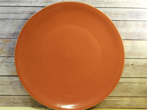 vintage burnt orange stoneware platter  large serving plate mid