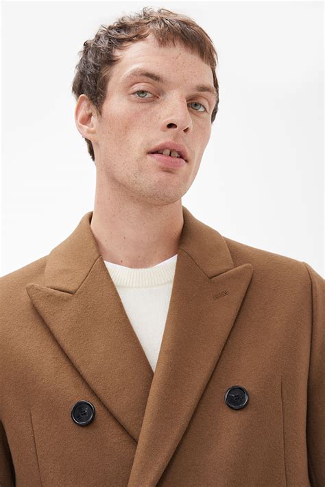 Double Breasted Wool Coat - Dark Beige - ARKET