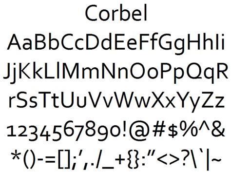 Font Alphabet Styles: Corbel